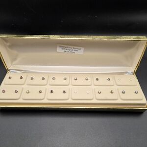 Set of 12 Sterling Silver Multicolor Stud Earrings Set